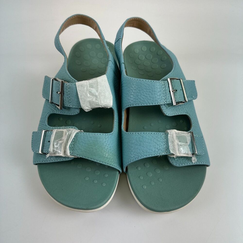 Vionic Albie Sandal Slingback Buckles Teal Blue Leather Comfort Womens 8.5 Wide - Picture 2 of 16